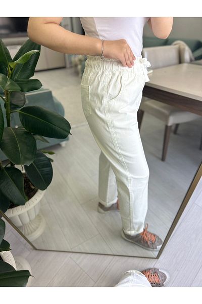 Meralles Stone Color Linen Trousers with Waist Detail (Leggings)