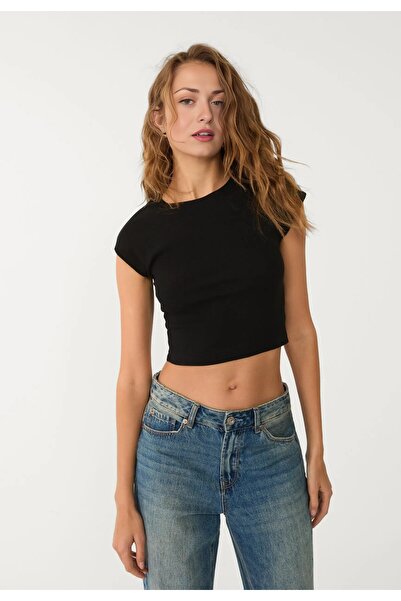GRİMALDİ Crop Viscose And Modal Blend Crop Top μαύρο γυναικείο μπλουζάκι