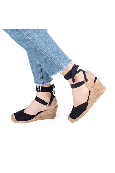 Star Tombis Real Handmade Open Back Wide Drawstring Straw Toe Wedge Heel Linen Women's Espadrille Handmade