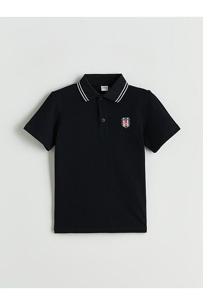 LC Waikiki Black Polo Neck Printed Boy's T-Shirt