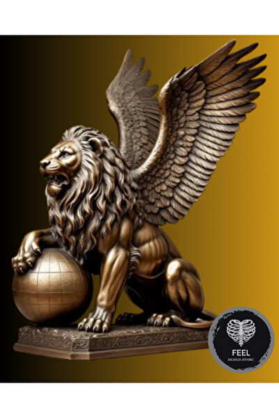 FEEL Kanatlı Aslan Heykeli Büyük Boy 20 Cm | Venedik Aslanı Dekoratif Figür |...