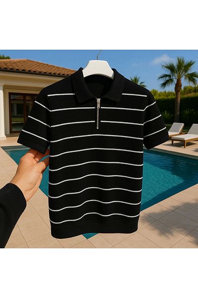 LC Waikiki Lc waiki cotton men's knit striped zipper detailed stylish new model t-shirt