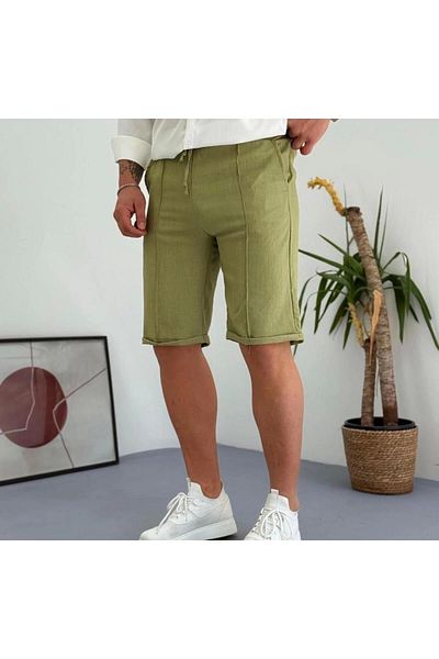 LC Waikiki Lc Waiki Men's Elastic Waist Lace-Up Linen Shorts with Pockets |   Cotton Summer Comfortable Fit