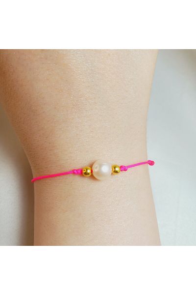 Crystal Atelier Women's Pink Pearl Rope Bracelet-Macrame Bracelet-Pearl Bracelet-Adjustable Bracelet-Knit Bracelet