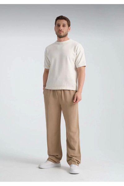 LC Waikiki Lc Waiki New Season Elastic Waist Wide Leg Baggy Men's Linen Summer Trousers