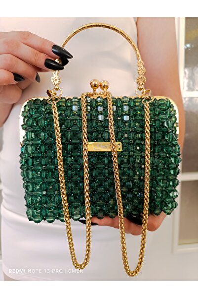 omer Zümrüt yeşili boncuk çanta