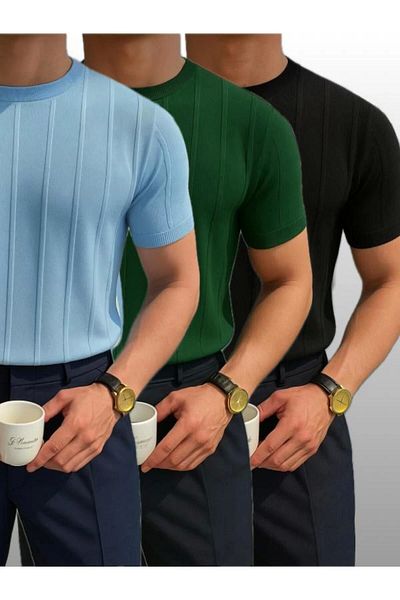 LC Waikiki Lc Waiki 3-Pack Advantageous Package Crew Neck Short Sleeve Striped Men's Summer T-Shirt