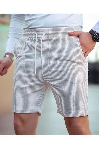 LC Waikiki Lc Waiki Men's Elastic Waist Lace-Up Pocket Ottoman Striped Shorts |   Cotton Summer Comfortable Fit