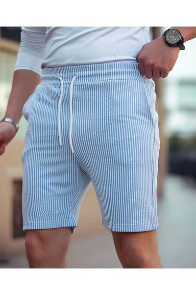 LC Waikiki Lc Waiki Men's Elastic Waist Lace-Up Pocket Ottoman Striped Shorts |   Cotton Summer Comfortable Fit