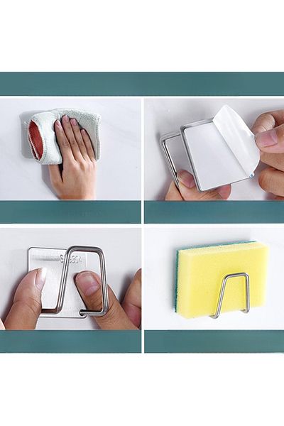 Sea Home Dish Sponge Holder Adhesive Multi-Purpose Hanger Stainless Dish Sponge Holder 4 Pieces M-Sng1