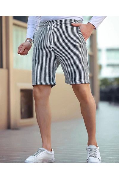 LC Waikiki Lc Waiki Men's Elastic Waist Lace-Up Pocket Ottoman Striped Shorts |   Cotton Summer Comfortable Fit