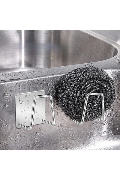 Sea Home Dish Sponge Holder Stainless Steel Adhesive Sponge Holder Multi-Purpose Hanger 2 Pieces M-Sng1
