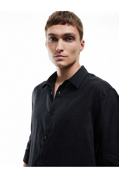 Koton Νέα σεζόν Classic Collar Regular Fit Μακρυμάνικο Λινό Πουκάμισο