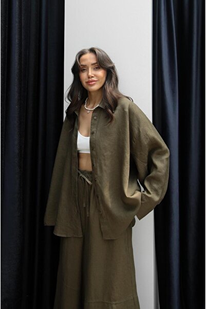 Havoş Khaki Double Cuff 100% Linen Shirt