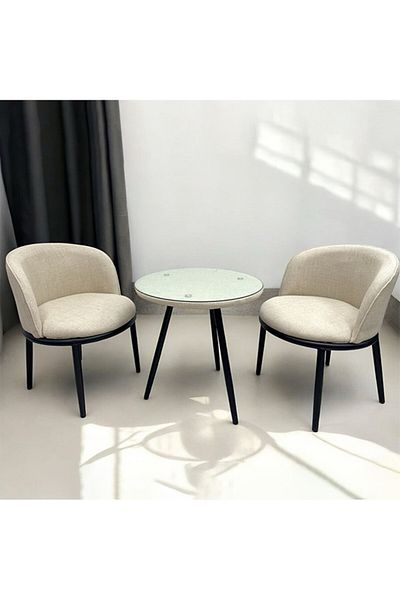 Generic طقم طاولة قهوة وشاي من 3 قطع - طاولة 60×60×60 سم مع كرسيين من القماش بيج