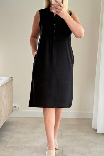 AYASOFYA OTANTIK Γυναικείο Μαύρο Πουκάμισο με Κλείσιμο με Κουμπί Αμάνικο Μίντ...