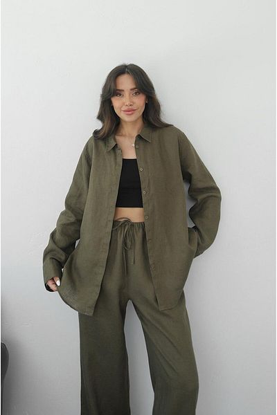 Havoş Πουκάμισο Khaki Secret Placket 100% λινό