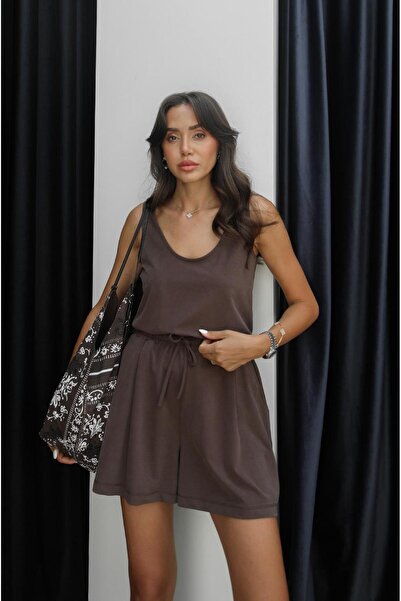 Havoş Brown Strap Blouse Shorts Modal Set