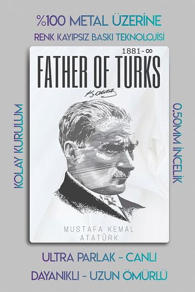 DekorHane Metal Print - Father of Türks, Mustafa Kemal Atatürk Decorative Painting