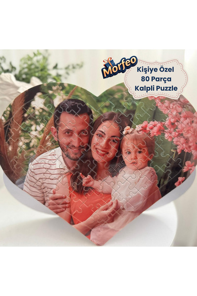 Morfeo Gifts Kişiye Özel Fotoğraflı 80 Parça Kalpli Puzzle A4 Boyut, Ayaklı