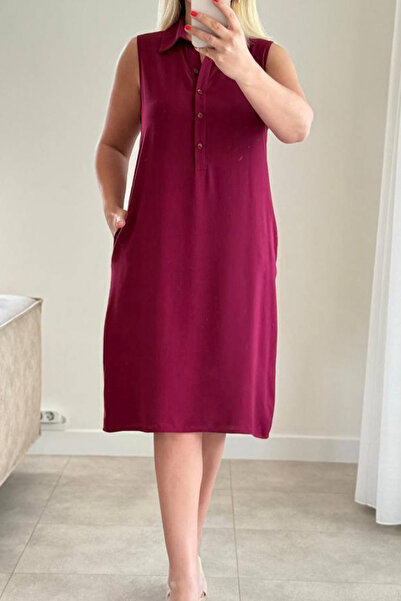 AYASOFYA OTANTIK Γυναικείο μπορντό πουκάμισο με κουμπιά και γιακά Αμάνικο μίν...