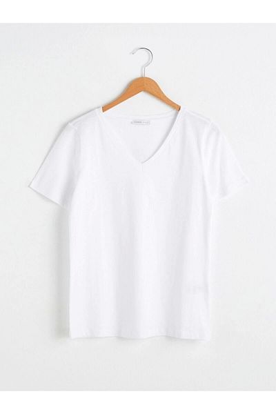 LC Waikiki Lc Waiki Women's White T-Shirt V-Neck Plain Short Sleeve from Your Fashion Style
