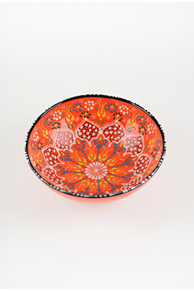 ADEN LİNA ART WORKSHOP 20 cm Ceramic Bowl with Handmade Orange Tulip Motif