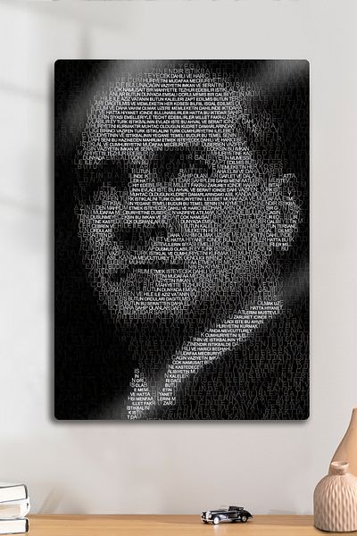 DekorHane Imprimare metalică - Mustafa Kemal Atatürk, pictură decorativă tematică cu scris Hitabe pentru tineret