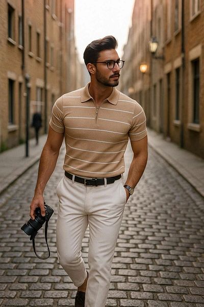 LC Waikiki Lc Waiki Men's Short Sleeve Striped Half Zipper Detail T-Shirt / T-Shirt Casual