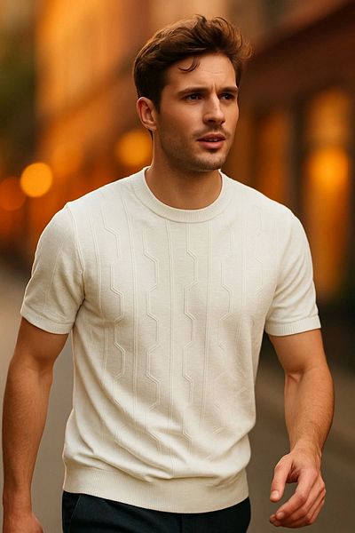 LC Waikiki Lc Waiki Striped Pattern Design Wonder Summer Crew Neck Short Sleeve Men's Knitwear T-Shirt - T-Shi