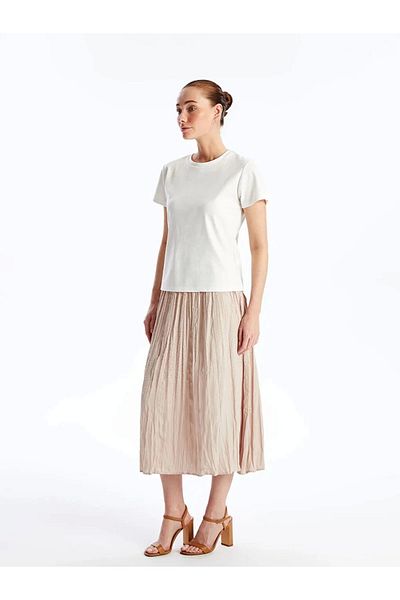 LC Waikiki Lc Waiki Basic Ecru Crew Neck Plain Short Sleeve Women's Metallic T-Shirt