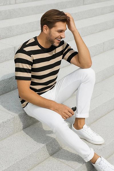 LC Waikiki Lc Waiki Men's Short Sleeve Striped Crew Neck T-Shirt / T-Shirt Casual Stylish Design