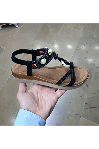 WHİTE LİNE Дамски сандали с анатомична стелка, мека подметка, танкетка, камъни и мъниста