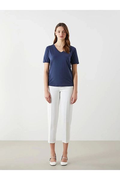 LC Waikiki Lc Waiki Classic Navy Blue V-Neck Women's T-Shirt
