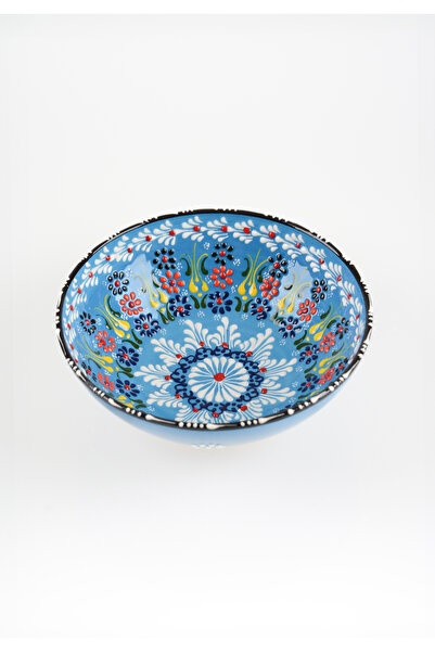 ADEN LİNA ART WORKSHOP El Yapımı MAVİ Lale Motifli 20 cm Seramik Kase