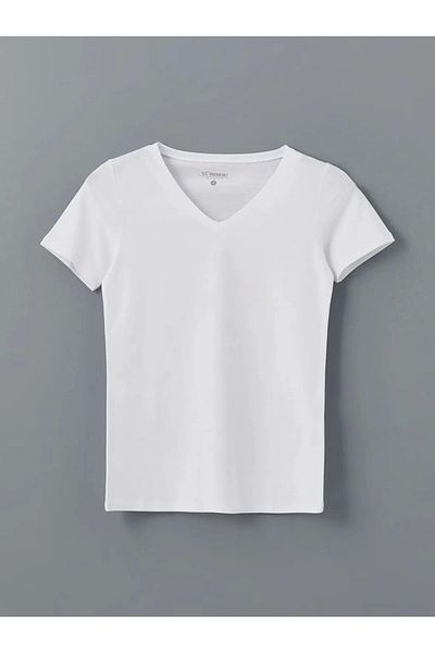 LC Waikiki Lc Waiki Classic White V-Neck Women's T-Shirt
