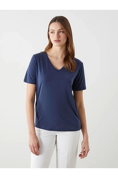 LC Waikiki Lc Waiki Classic Navy Blue V-Neck Women's T-Shirt