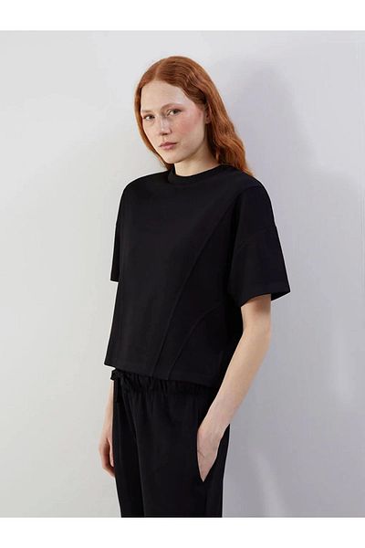 LC Waikiki Lc Waiki Natuvera Black Crew Neck Women's Crop