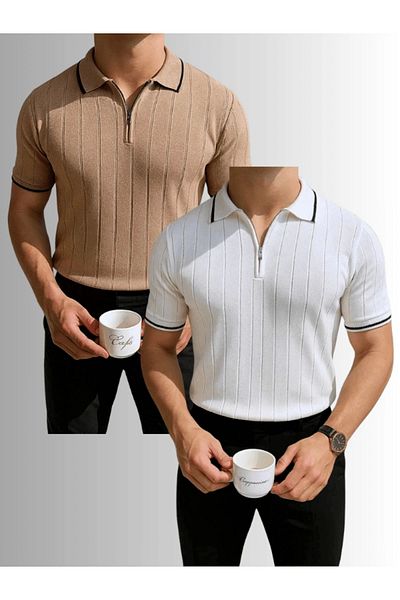 LC Waikiki Lc Waiki 2-Piece Advantage Package Polo Neck Zippered Short Sleeve Men's Summer Knitwear T-Shirt