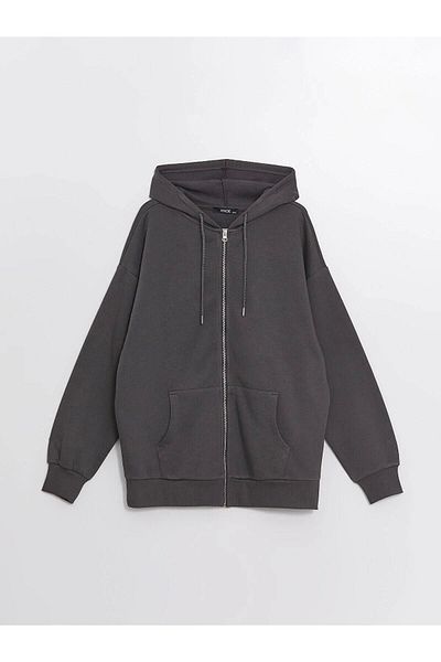 LC Waikiki Lc Waiki Xside Hooded Plain Long Sleeve Oversize Women's Zip Sweatshirt
