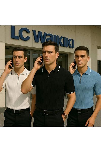 LC Waikiki Lc Waiki 3-Piece Advantageous Polo Neck Zippered Short Sleeve Men's Summer Knitwear Premium Quality T-Shirt / T-