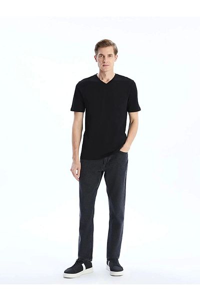 LC Waikiki Lc Waiki Classic Black V-Neck Short Sleeve Combed Cotton Men's T-Shirt