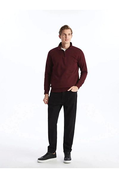 LC Waikiki Lc Waiki Classic Claret Red Stand Collar Long Sleeve Men's Sweatshirt