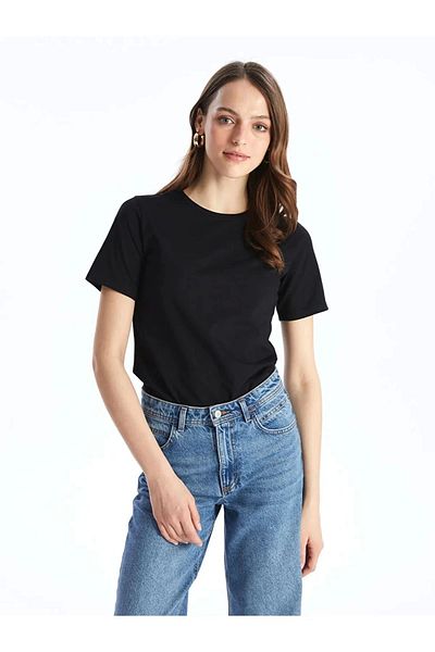 LC Waikiki Lc Waiki Basic New Black Crew Neck Plain Short Sleeve Women's T-Shirt
