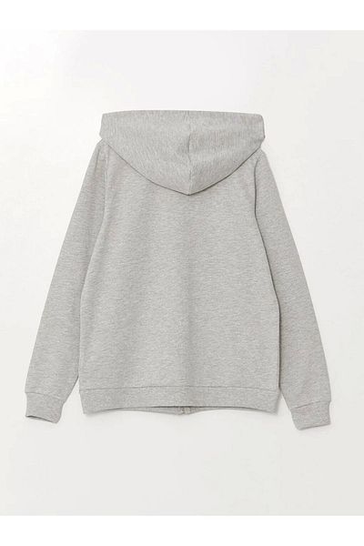 LC Waikiki Lc Waiki Basic Gray Melange Hooded Plain Long Sleeve Women's Zippered Sweatshirt