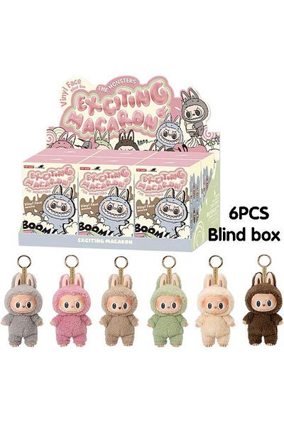 COOYA 6 Pcs Gen 1 Labubu Figures Macaron Blind Box, 6 Kind Ordinary and 1 Hidden Style Random Plush Doll