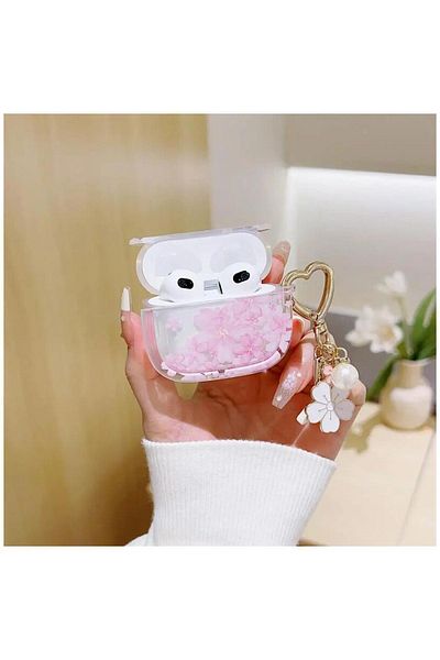 Zebana سماعات Airpods من السيليكون الشفاف بنمط زهرة 4. حافظة الجيل (تشمل الملحقات) باللون الوردي