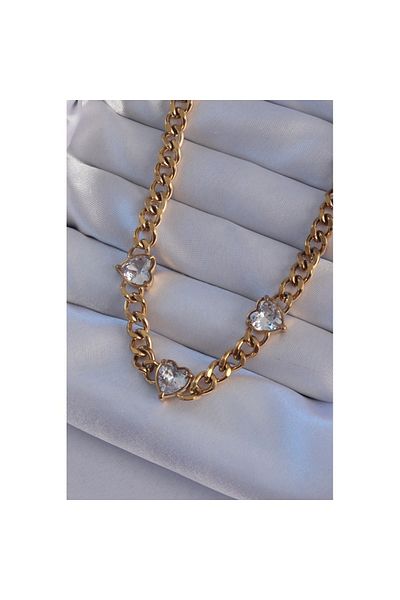 Skygo 316L Steel Gold Color Zircon Stone Heart Model Chain Necklace - Tj-Bko8949