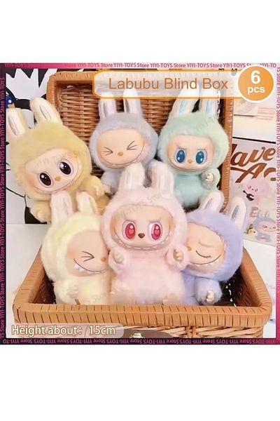 COOYA 6pc Labubu Gen 2 Figures Macaron Blind Box, 6 Kind Ordinary and 1 Hidden Style Random Plush Doll