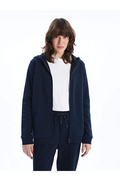LC Waikiki Lc Waiki Basic Navy Blue Hooded Women's Thick Zippered Sweatshirt